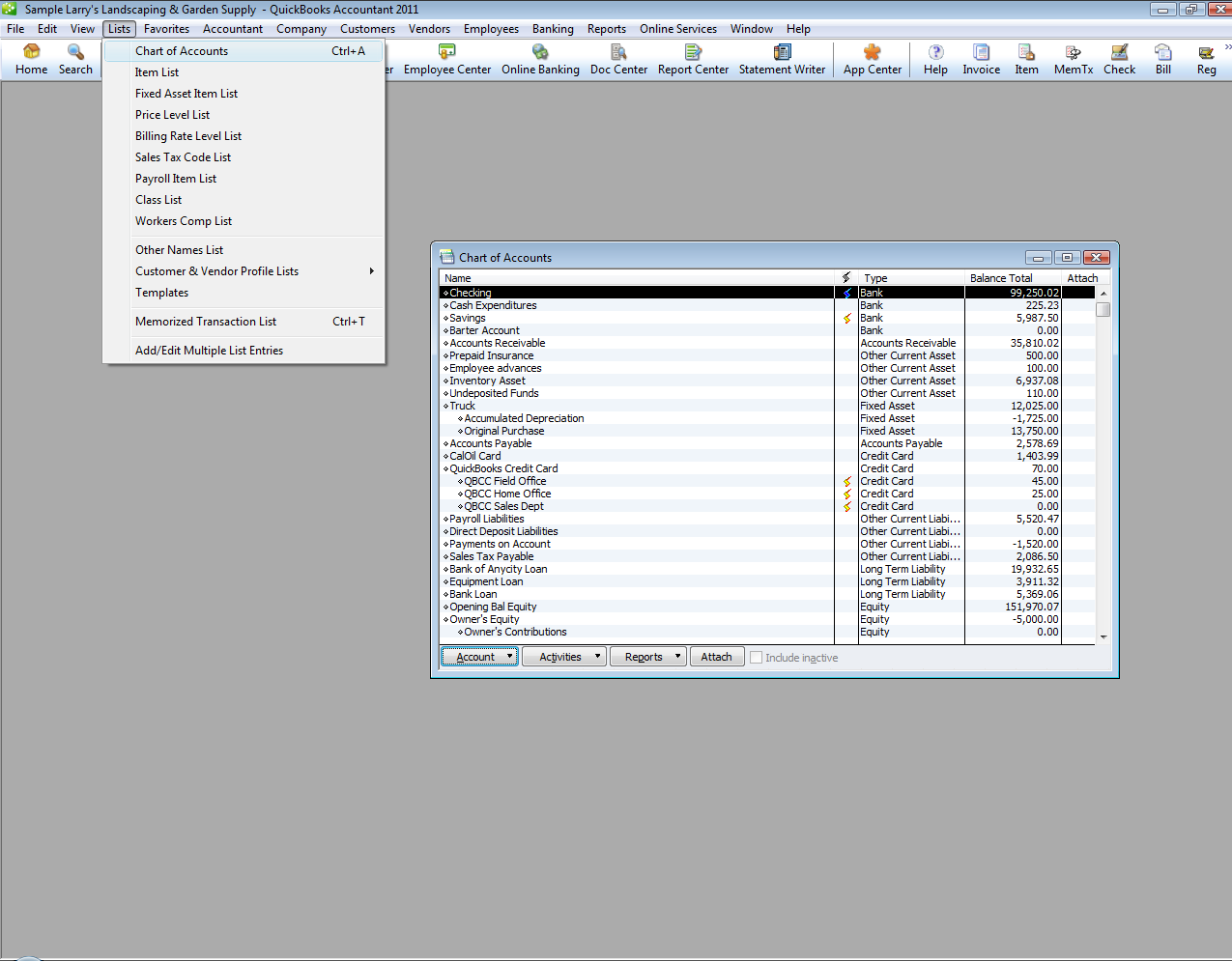 Chart Of Accounts Quickbooks 2014